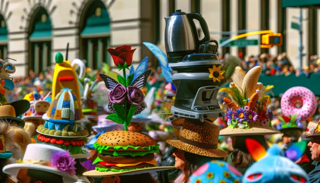 AI-generated diverse crowd at NYC Easter Parade with elaborate hats